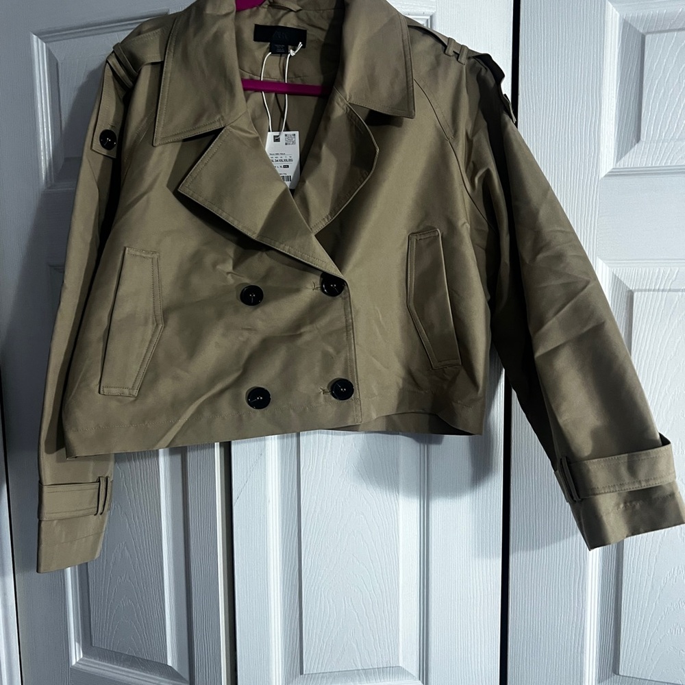 Zara Cropped Trench Coat - Khaki
